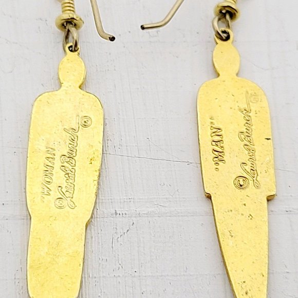 Vintage Signed Laurel Burch Man Woman Enamel Dangle Earrings, Blue, EUC - Picture 3 of 3